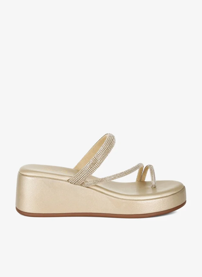 Toe Loop Slip On Rhinestone Sandals in Gold