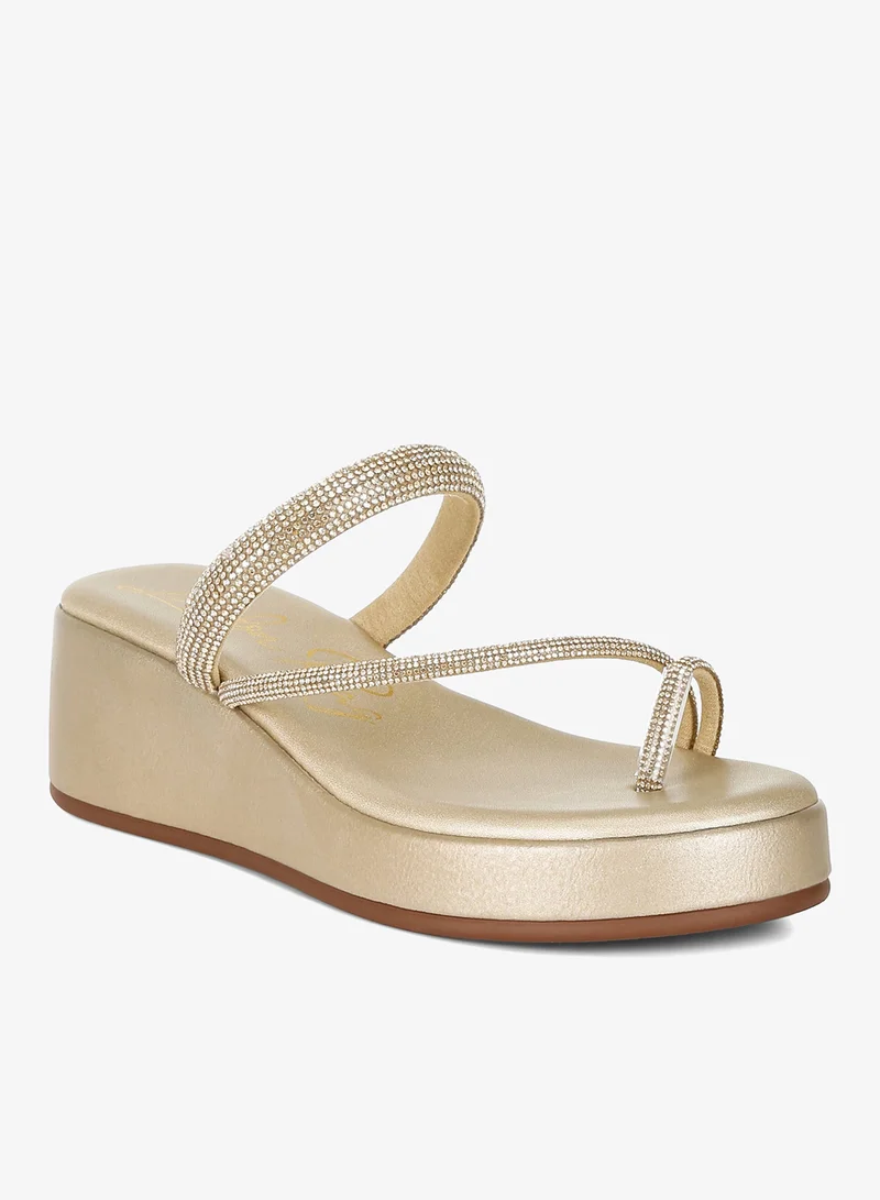 London Rag Gold Toe Loop Slip On Rhinestone Sandals in Gold for Women | Best Price UAE
