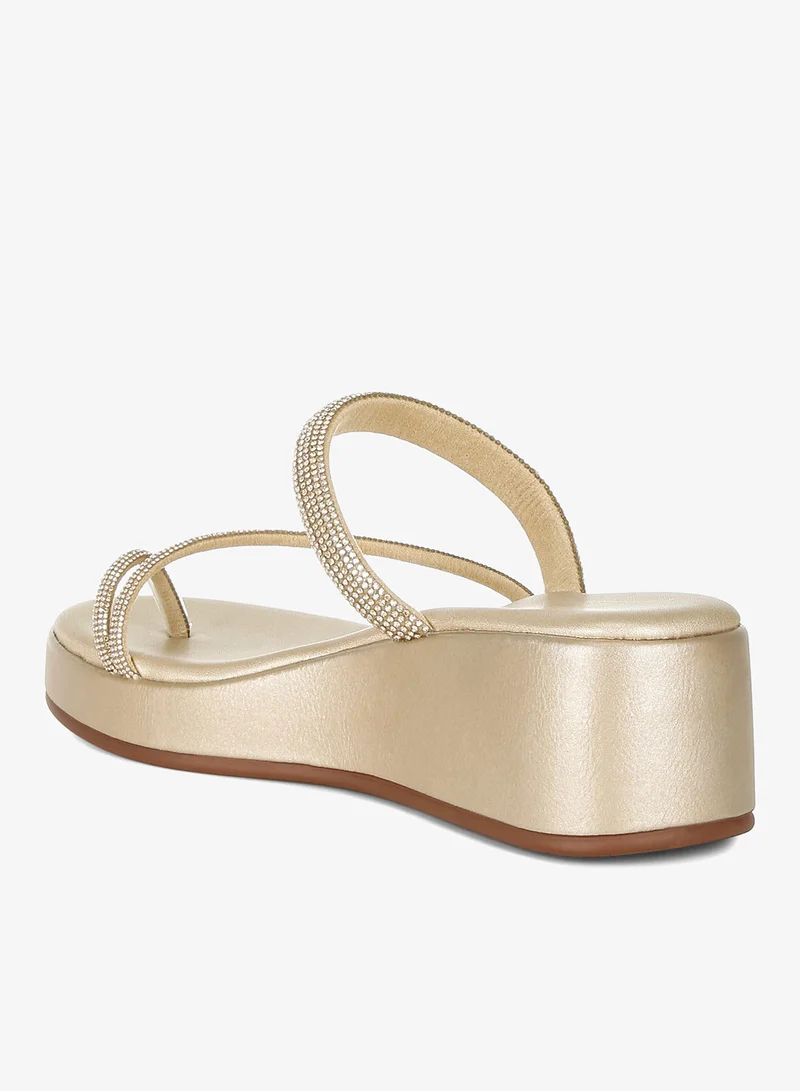 London Rag Gold Toe Loop Slip On Rhinestone Sandals in Gold for Women | Best Price UAE