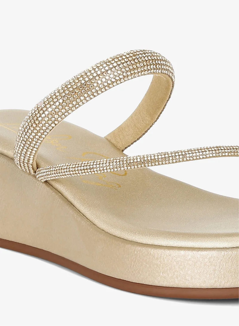London Rag Gold Toe Loop Slip On Rhinestone Sandals in Gold for Women | Best Price UAE