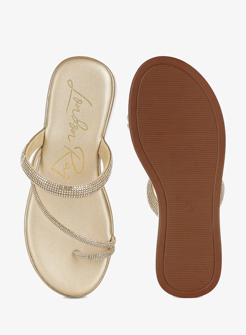London Rag Gold Toe Loop Slip On Rhinestone Sandals in Gold for Women | Best Price UAE