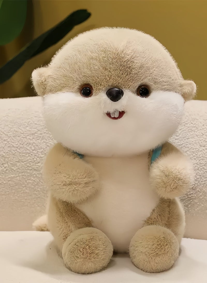 30 سم لطيف أوتر بلش لعبة مع حقيبة الظهر السمك الأزرق - دمية أوتر جميلة ، حيوان محشو صديق للجلد ، هدية عيد ميلاد مثالية للأطفال ، ديكور المنزل والسيارة ، رفيق الدفء القلبي - Image 1