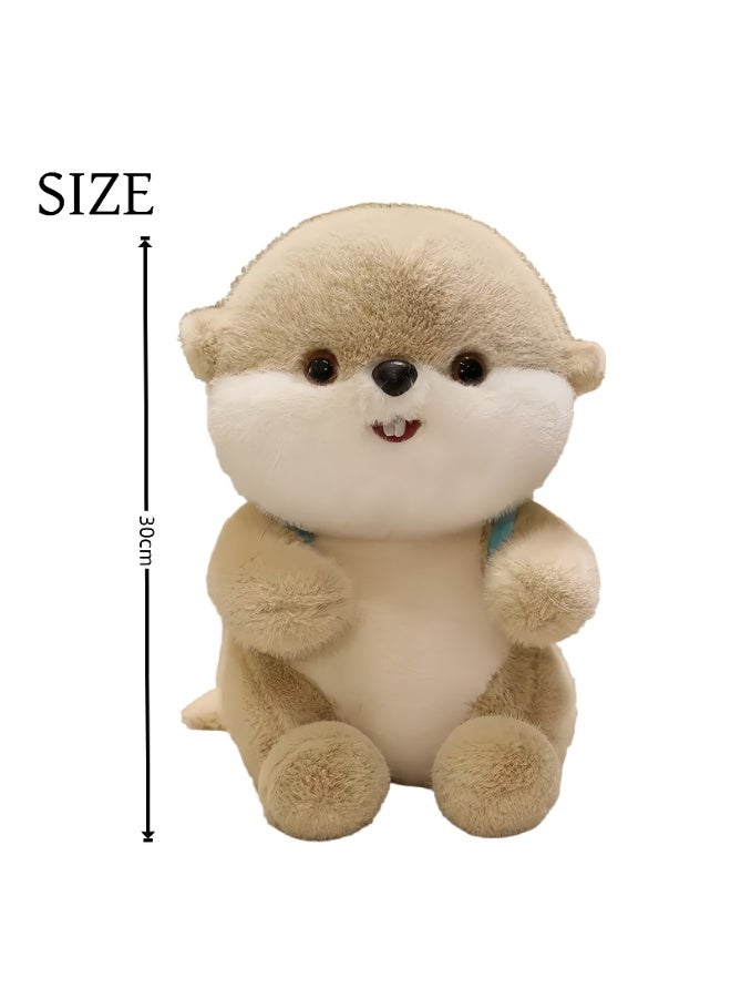 30 سم لطيف أوتر بلش لعبة مع حقيبة الظهر السمك الأزرق - دمية أوتر جميلة ، حيوان محشو صديق للجلد ، هدية عيد ميلاد مثالية للأطفال ، ديكور المنزل والسيارة ، رفيق الدفء القلبي - Image 2