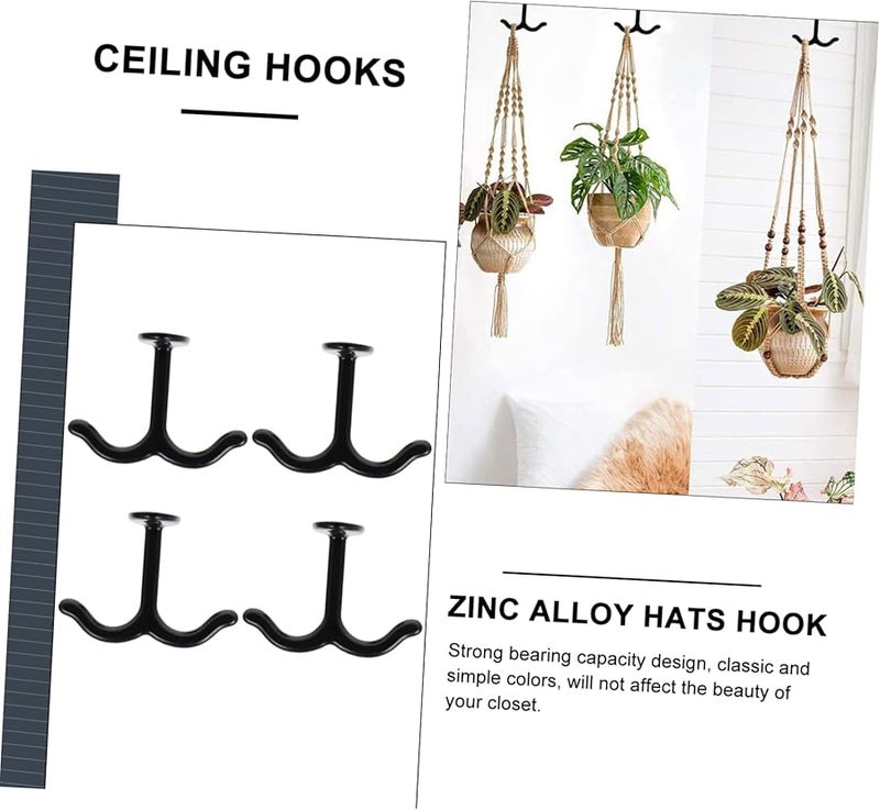 4 Pcs Black Zinc Alloy Hooks for Hanging Clothes Hats Keys Wardrobe Storage - Image 4