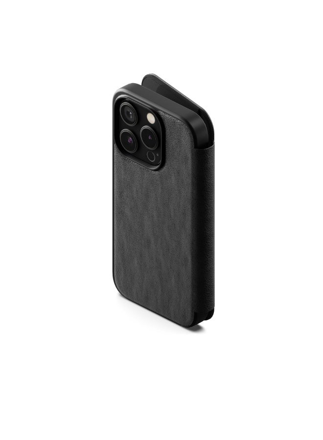 سيغنيت حافظة محفظة جلدية من Cygnett لهاتف iPhone 16 Pro، غطاء فوليو فاخر من الجلد الطبيعي الأصلي مع فتحات للبطاقات وإغلاق مغناطيسي، باللون الأسود - Image 1