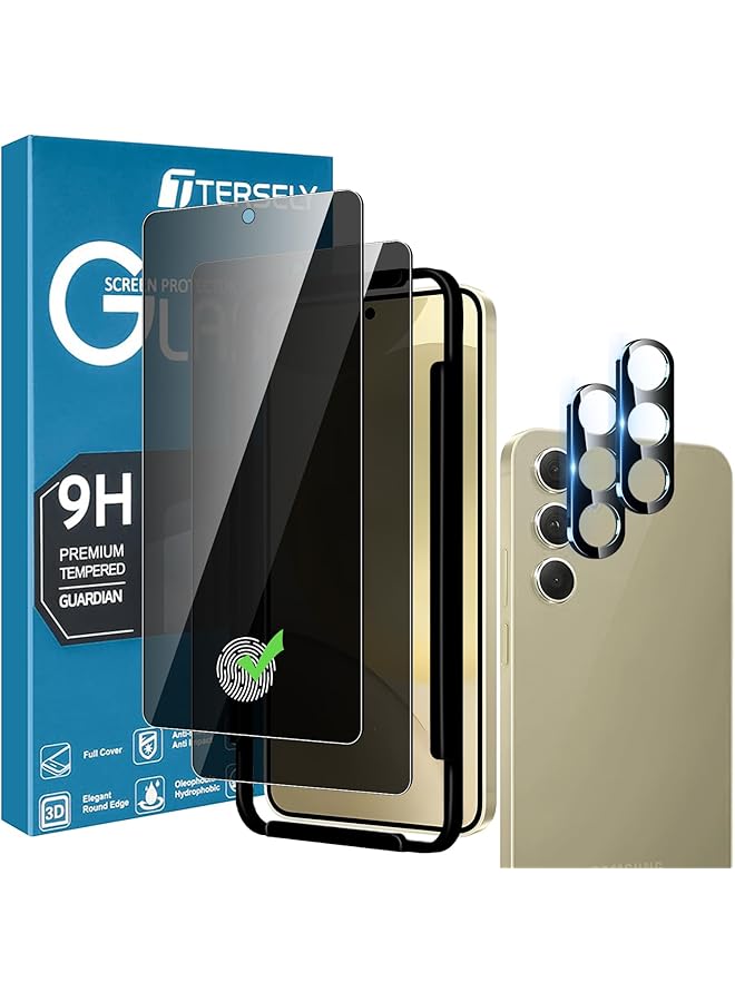 erorex Plus 2 Pack 9H Tempered Glass Privacy Screen Protector For Samsung Galaxy S24 5G With Installation Alignment Frame Support Fingerprint Unlock Anti Scratch Anti Spy  - Image 1