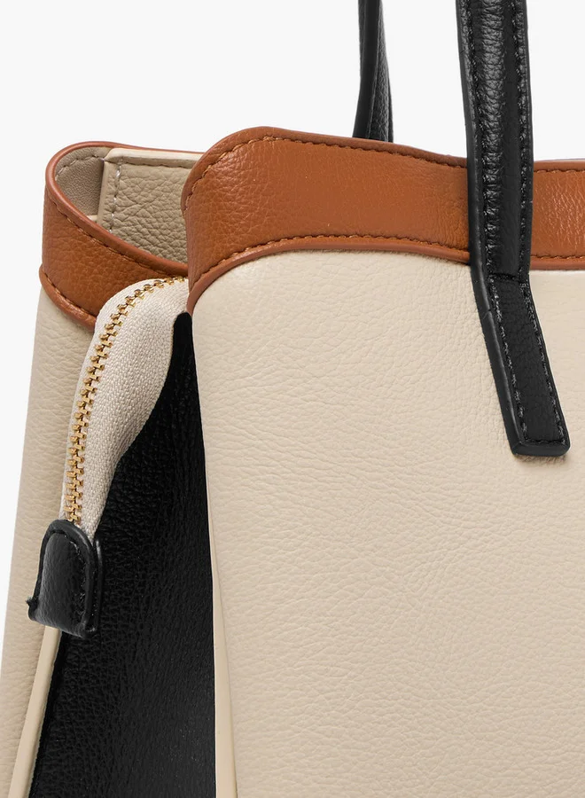 فلورا بيلا من شو إكسبرس Panelled Tote Bag with Detachable Strap and Zip Closure