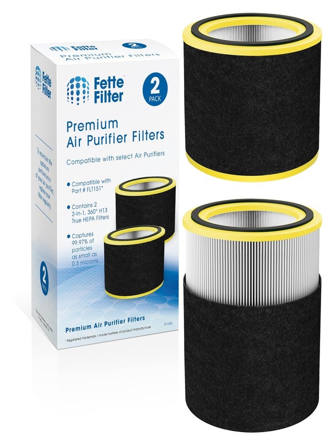 فيتي فلتر فلتر Fette - FLT151 بديل لفلتر True Hepa H13 V متوافق مع GermGuardian للموديلات AC3000، AC151، AP3151، AC3000W، AC3000، AC151W من سلسلة AirSafe، أسود/أصفر. عبوة من قطعتين - Image 1