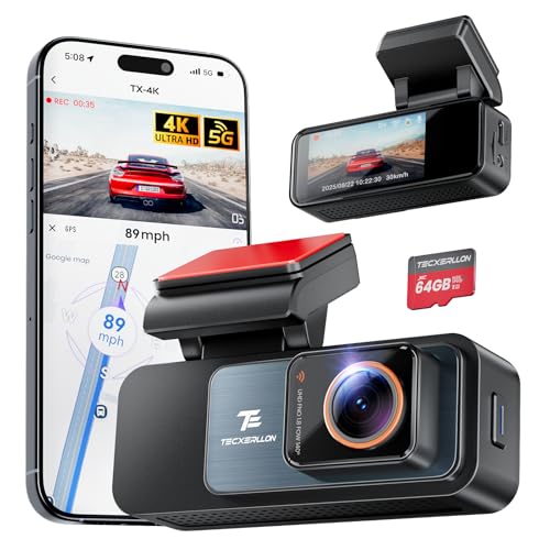 TECXERLLON TECXLERON Dash Cam, 4K Full HD Dash Camera for Cars, Built-in GPS and Wi-Fi, 64GB SD Card Included, 160° Wide Angle Lens, Night Vision, G-Sensor, Loop Recording, 24H Parking Monitor - Image 1