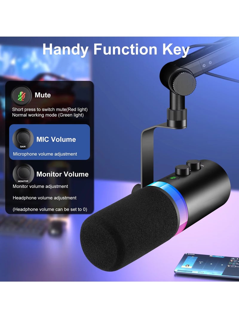 USB XLR Dynamic Microphone Touchmute Headphone Jack Volume Control For Youtube PC Game Sound Card Recording Metal LM20 (Microphone) - Image 4