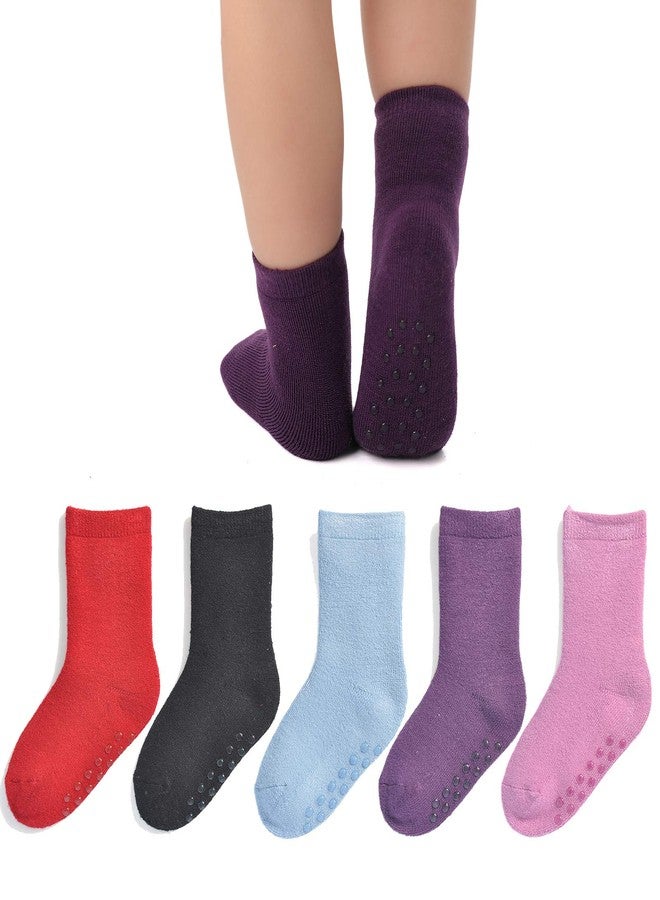 EPEIUS Baby Thermal Socks Toddler Boy/Girl Thick Warm Crew Socks with Grips Brushing Inside 5 Pack, Girls_5pk, 2-4T - Image 1