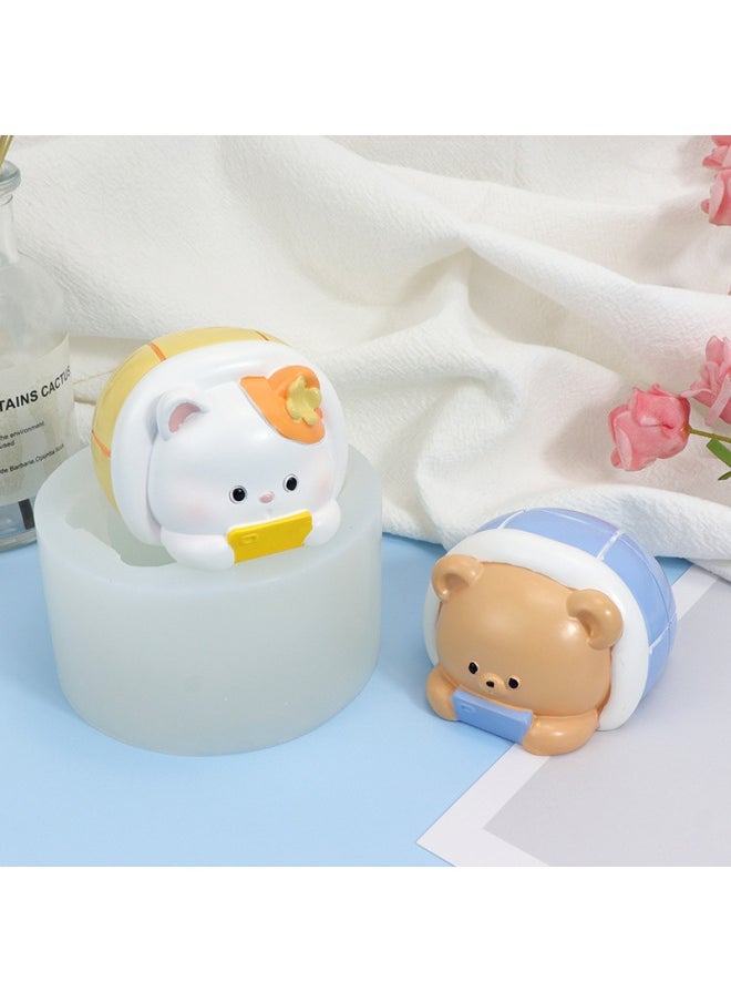 Cute Small Animal Silicone Mold Three-dimensional Duck Bear Kitten Aromatherapy Plaster Doll Collection Decoration Mold-Color - Image 4
