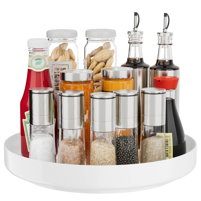 Ovicar Lazy Susan Cabinet Organizer  11 inch Metal Turntable Lazy Susan for Kitchen Spice Rack Pantry Cupboard Bathroom Countertop Refrigerator Table Storage White