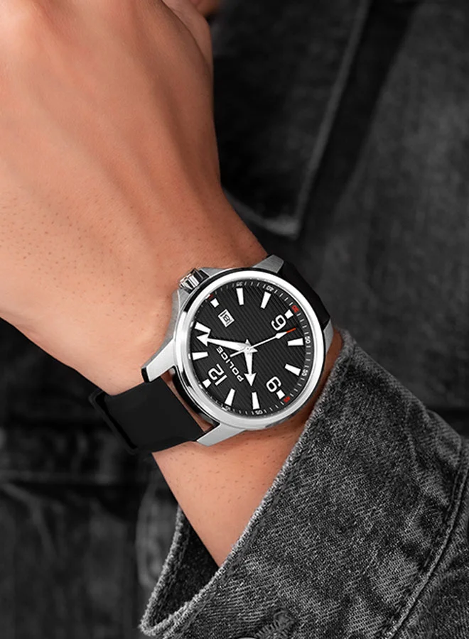POLICE Mensor 44mm Men's Analog Watch with Black Silicone Strap