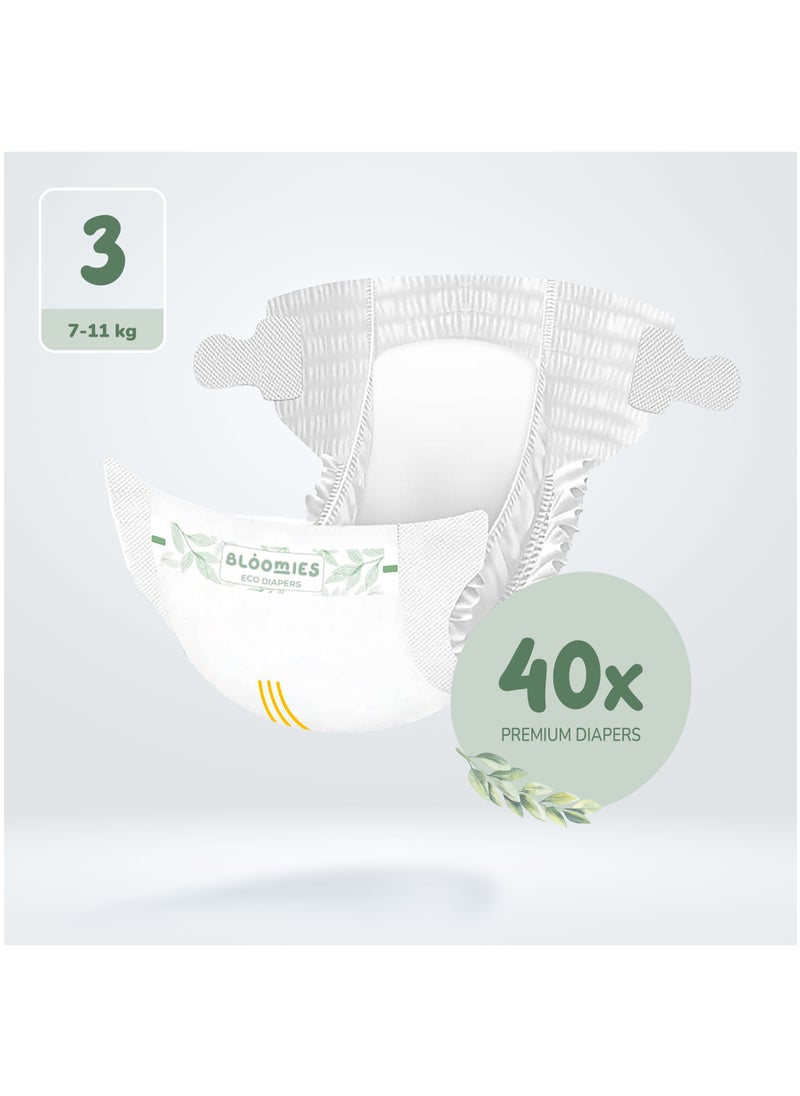 Bloomies - Bloomies Premium Baby Diapers with wetness indicator | Eco-friendly and Hypoallergenic Nappies Made with 100% Bamboo | Nappies Size 3 for babies 6-11kg x 40pcs - Image 1