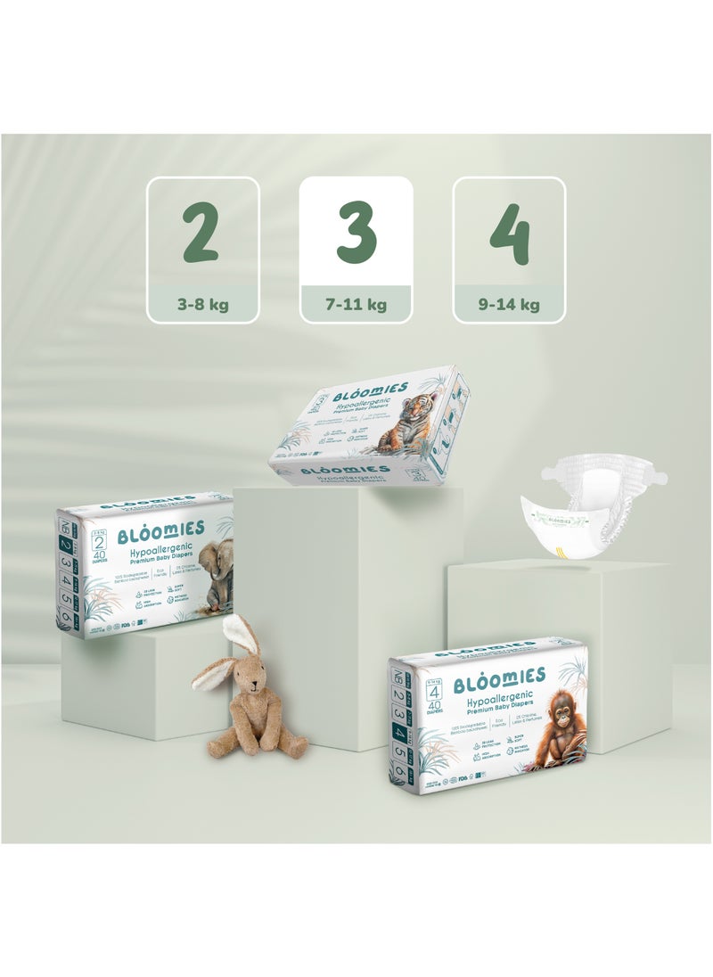 Bloomies - Bloomies Premium Baby Diapers with wetness indicator | Eco-friendly and Hypoallergenic Nappies Made with 100% Bamboo | Nappies Size 3 for babies 6-11kg x 40pcs - Image 1