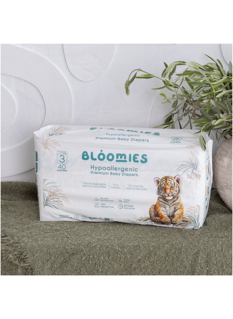 Bloomies - Bloomies Premium Baby Diapers with wetness indicator | Eco-friendly and Hypoallergenic Nappies Made with 100% Bamboo | Nappies Size 3 for babies 6-11kg x 40pcs - Image 1