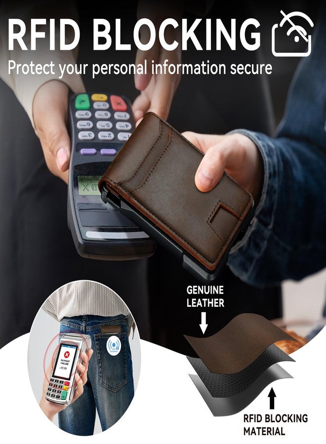 محفظة جلدية أصلية من فوريد للرجال: محفظة أنيقة بتصميم بسيط مزودة بتقنية RFID ومشبك نقود - حامل بطاقات ائتمان ذكي منبثق للجيب الأمامي - هدية مثالية للزوج أو الأب في عيد ميلاده أو ذكرى زواجهما - Image 3