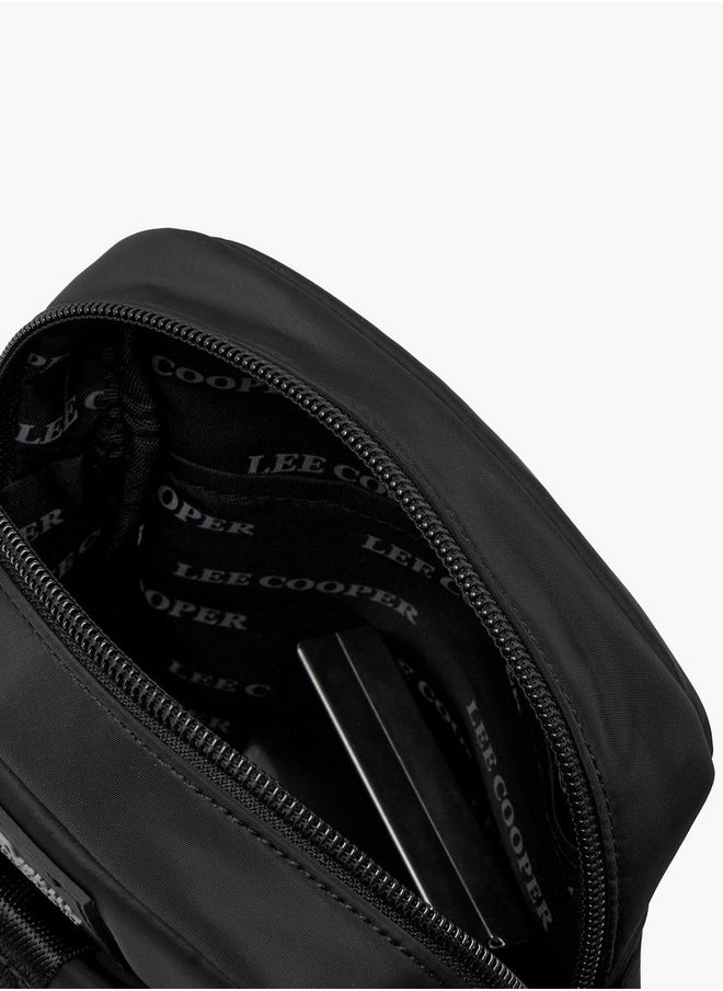 Solid Crossbody Bag with Zip Closure and Adjustable Strap