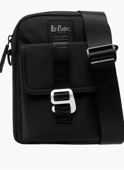 Solid Crossbody Bag with Zip Closure and Adjustable Strap