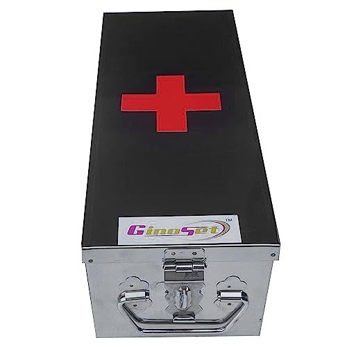 GinoSet® Stainless Steel Rectangular (Empty) Medicines Storage/First Aid Box For all use (Silver, L-32 CM, W-12.25 CM, H-9.5 CM, 12 Inch box - Image 4