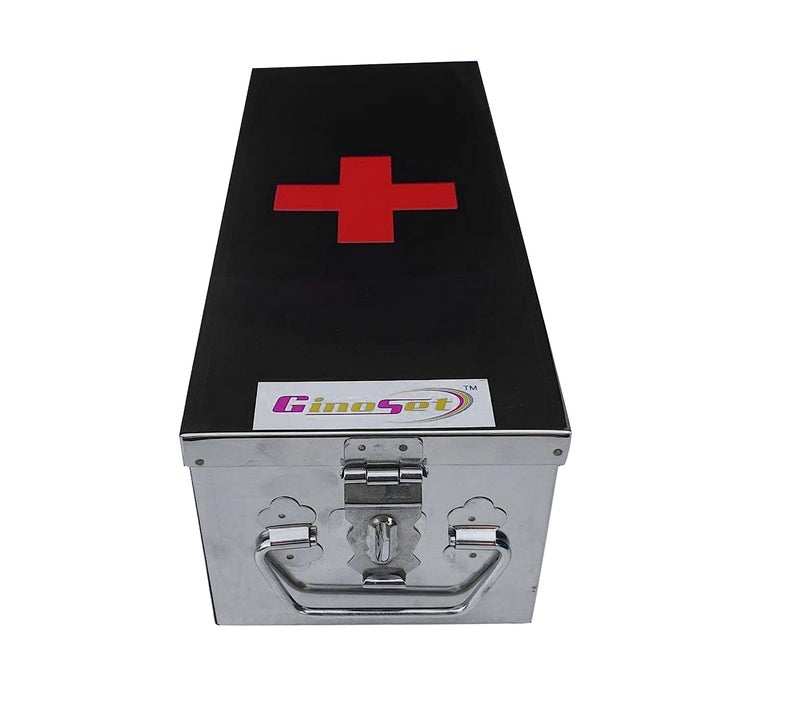 GinoSet® Stainless Steel Rectangular (Empty) Medicines Storage/First Aid Box For all use (Silver, L-32 CM, W-12.25 CM, H-9.5 CM, 12 Inch box - Image 1