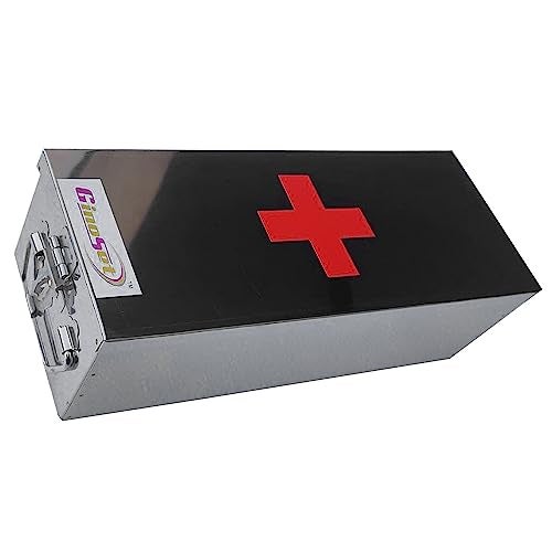 GinoSet® Stainless Steel Rectangular (Empty) Medicines Storage/First Aid Box For all use (Silver, L-32 CM, W-12.25 CM, H-9.5 CM, 12 Inch box - Image 2
