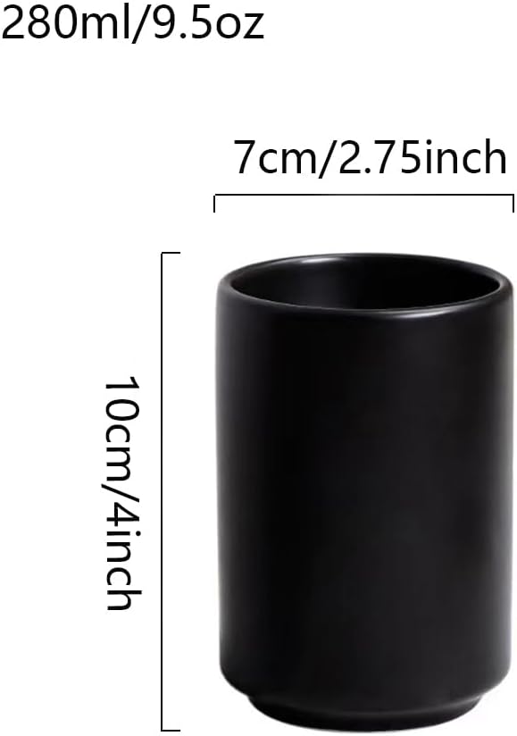 RabyLeo Japanese Simple Black and White Style handleless Ceramic Mug Tea Cup Toothbrush Holder Coffee Cups Black - Image 2