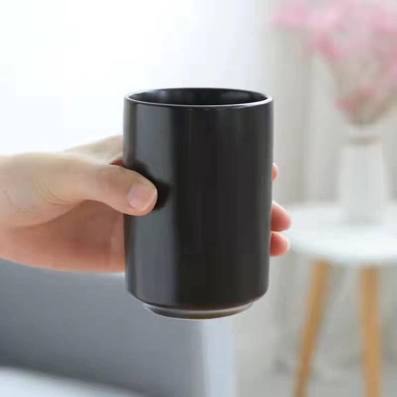RabyLeo Japanese Simple Black and White Style handleless Ceramic Mug Tea Cup Toothbrush Holder Coffee Cups Black - Image 5