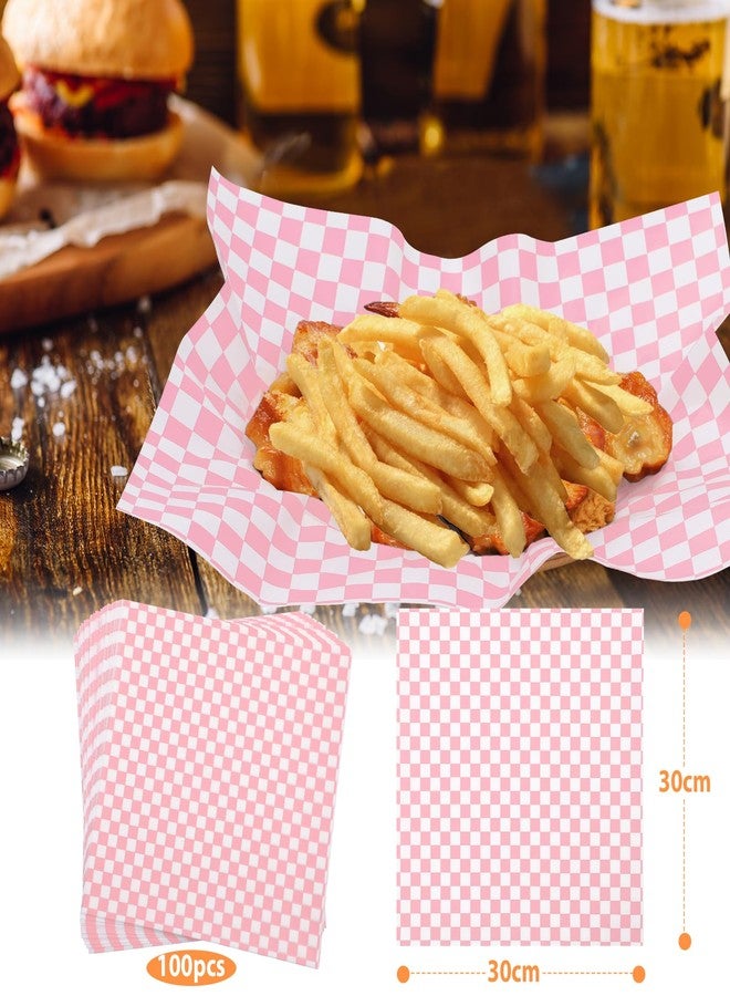 KIKISML 100 Sheets Pink and White Checkered Deli Paper Sheets 12 * 12 Inch, Food-graded Greaseproof Paper Basket Liners for Sandwiches, Burgers, Fries Wrapping Paper for Party, Festival and Outdoors - Image 2