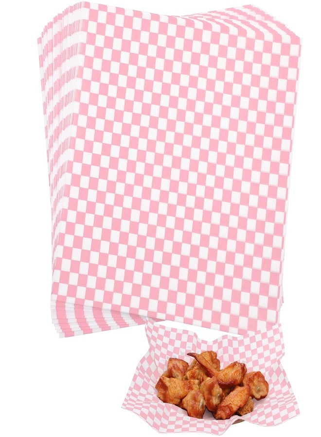 KIKISML 100 Sheets Pink and White Checkered Deli Paper Sheets 12 * 12 Inch, Food-graded Greaseproof Paper Basket Liners for Sandwiches, Burgers, Fries Wrapping Paper for Party, Festival and Outdoors - Image 1