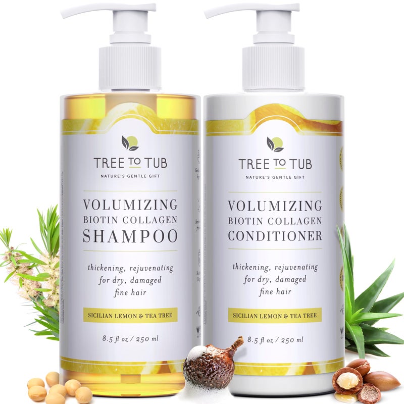 Tree To Tub Biotin Shampoo and Conditioner - Gentle Hair Thickening Shampoo and Conditioner for Fine Hair, Sensitive Scalp- Sulfate Free Shampoo and Conditioner Set w/Vegan Collagen Organic Argan Oil - Image 1