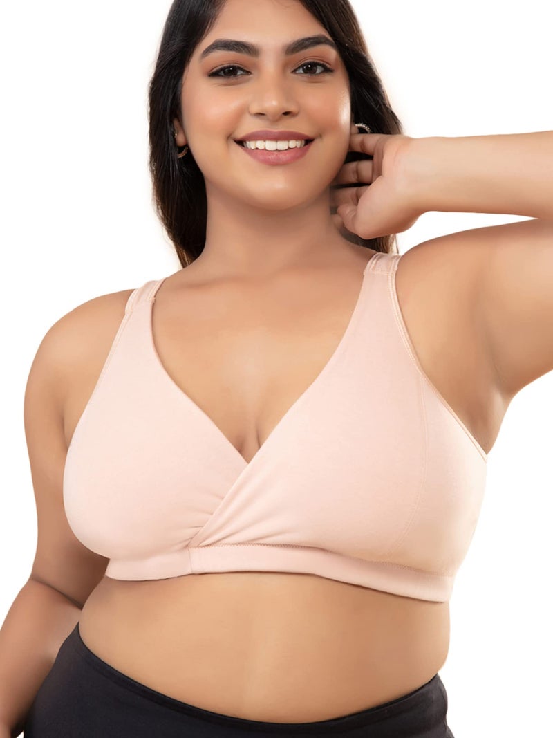 NYKD Women's Cotton Wire Free Minimalist Nursing Full Coverage Bra (NYB129_Nude - Image 1