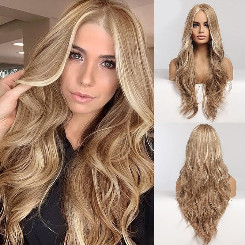 Long Wavy Strawberry Blonde Wigs for Women Natural Heat Resistant Middle Part Wigs for DailyPartyCosplay 28 Inch