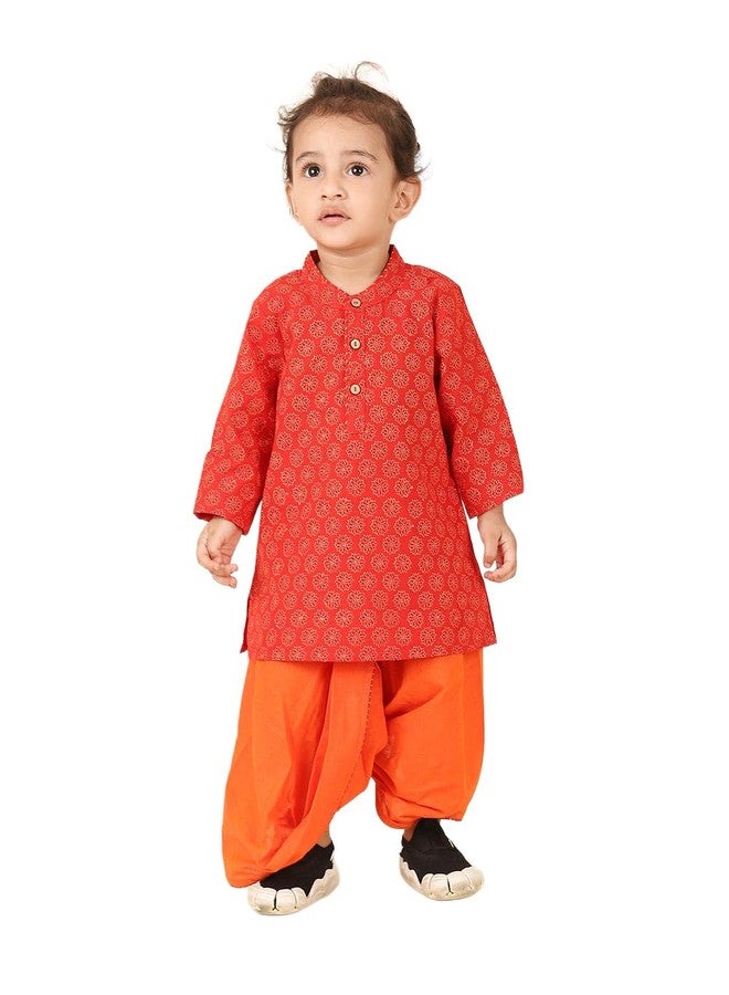 Fabindia Red Cotton Hand Block Printed 2pc Dhoti Set - Image 1