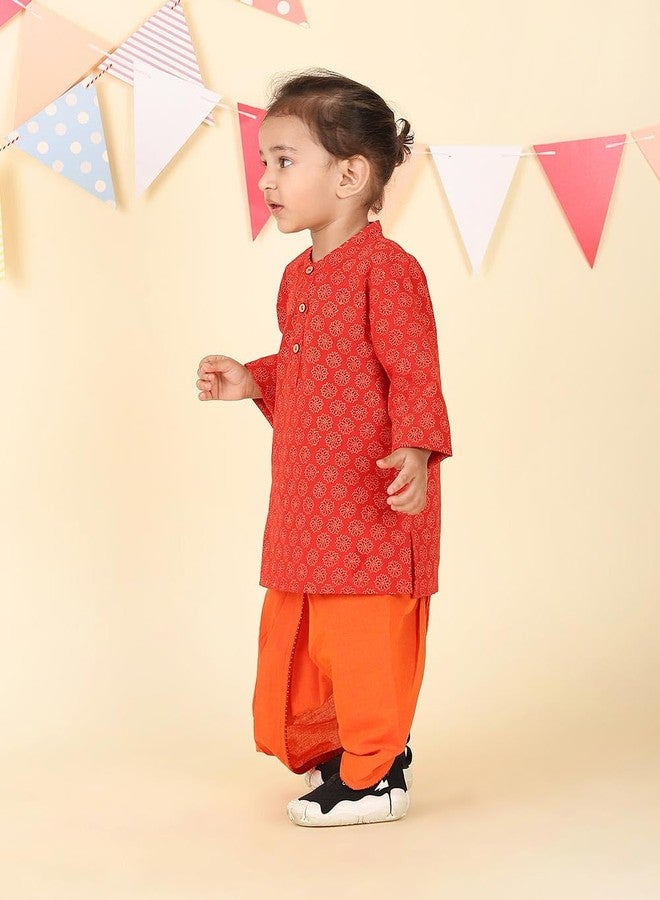 Fabindia Red Cotton Hand Block Printed 2pc Dhoti Set - Image 2