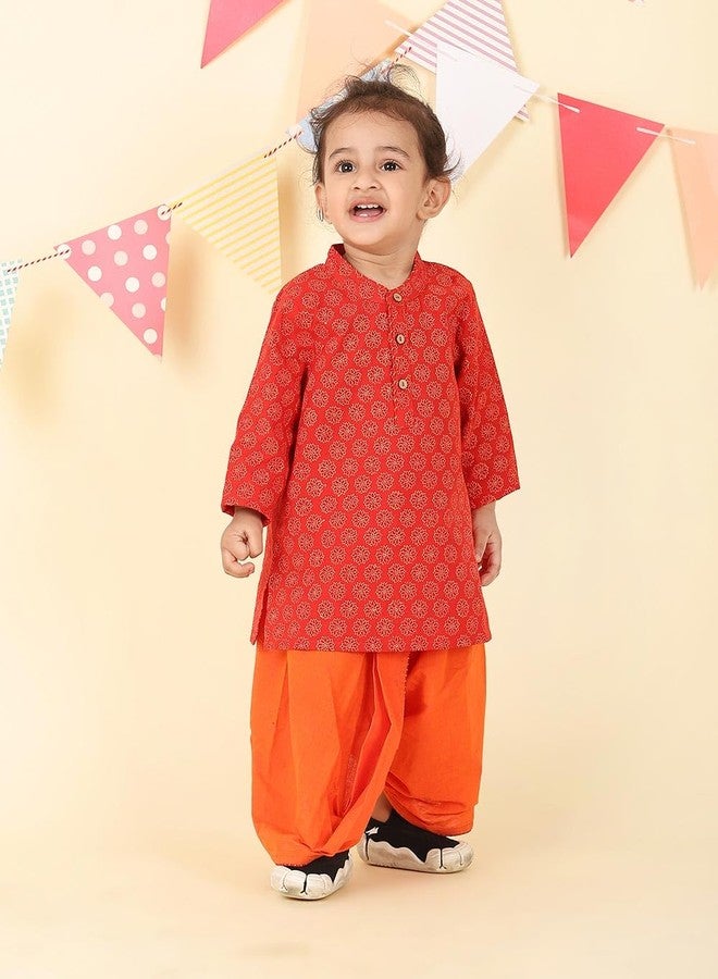 Fabindia Red Cotton Hand Block Printed 2pc Dhoti Set - Image 3