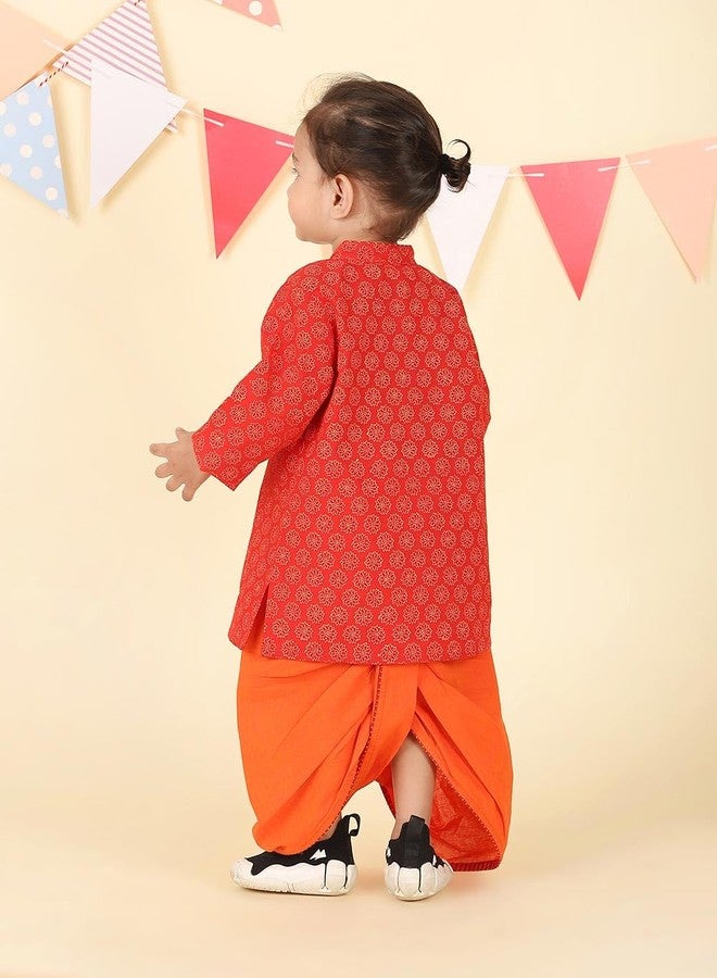 Fabindia Red Cotton Hand Block Printed 2pc Dhoti Set - Image 4
