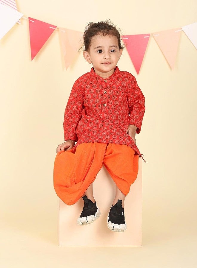 Fabindia Red Cotton Hand Block Printed 2pc Dhoti Set - Image 5
