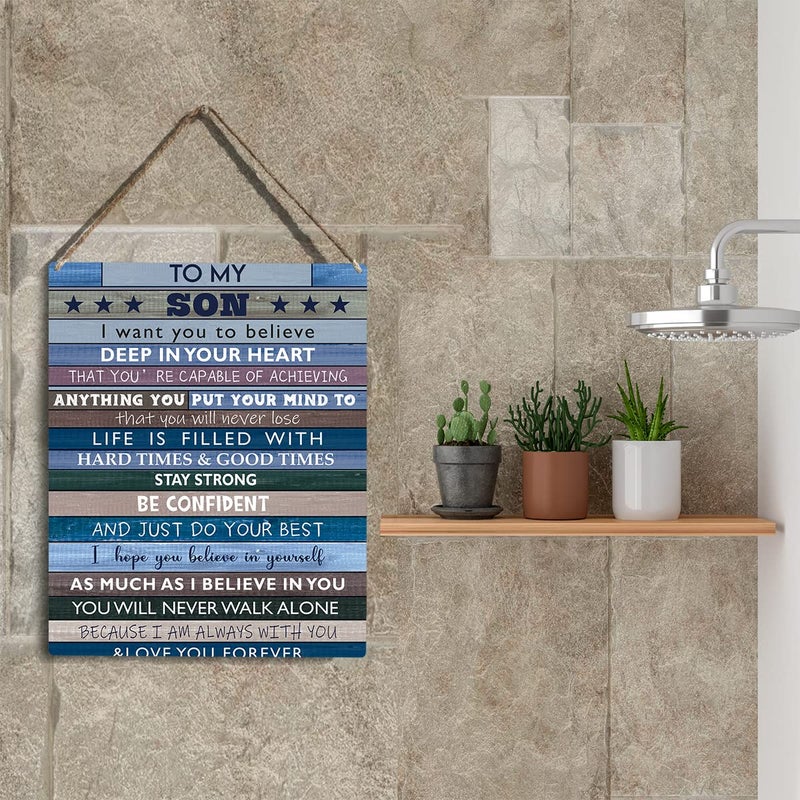 YCYD Boys Room Decor, To Son Teen Boy Room Decor Gifts, Inspirational Wall Art Wooden Hanging Plaque, Family Decorative Signs for Birthday Christmas Thanksgiving Gifts for Son 8 x 10 Inches - Image 5