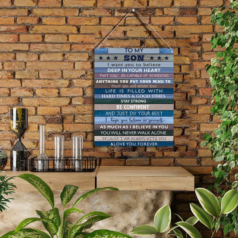 YCYD Boys Room Decor, To Son Teen Boy Room Decor Gifts, Inspirational Wall Art Wooden Hanging Plaque, Family Decorative Signs for Birthday Christmas Thanksgiving Gifts for Son 8 x 10 Inches - Image 2
