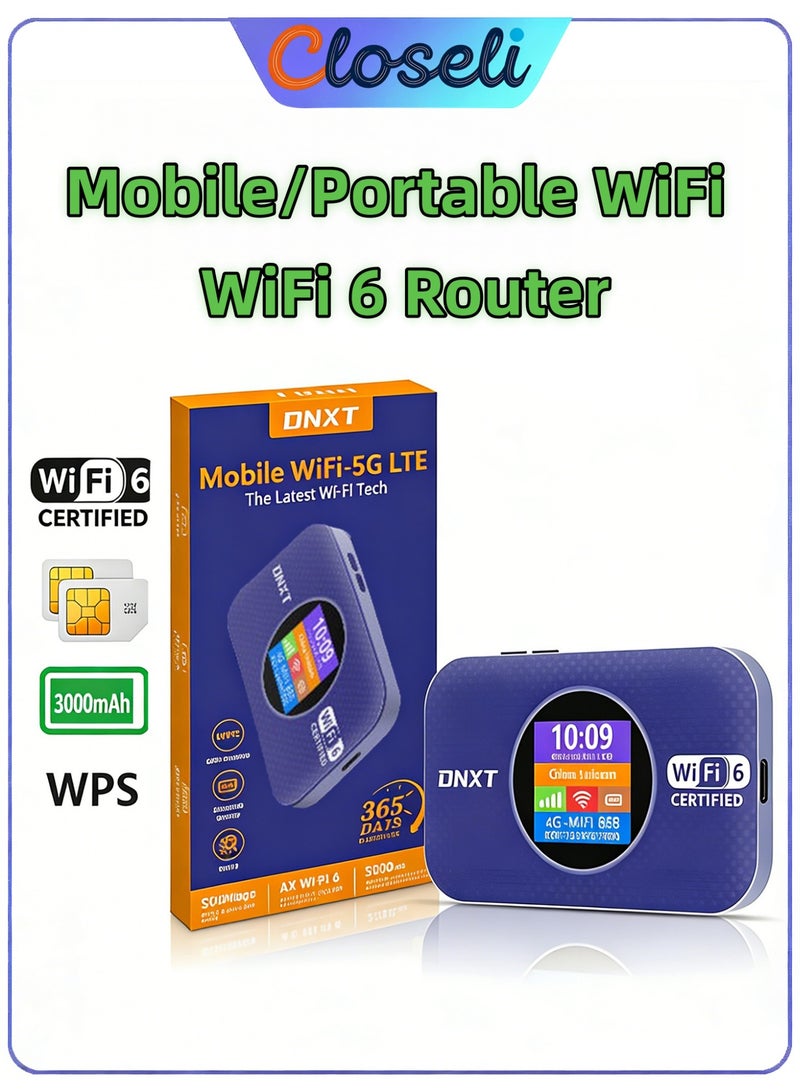 كلوزيلي راوتر واي فاي محمول 4G، Pocket WiFi، راوتر محمول صغير، WiFi 6، مودم LTE، يدعم شريحة SIM 5G، توصيل وتشغيل فوري، بطارية 3000mAh، اتصال WPS سريع، شبكة مستقرة، تشفير WPA/WPA2، يدعم حتى 12 جهاز، مناسب للمنزل والمكتب والاستخدام الخارجي (أزرق) - Image 1
