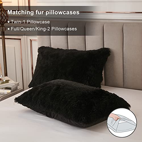annadaif Plush Black Duvet Cover Queen, Fluffy Soft Faux Fur Velvet Comforter Cover, Luxury Fuzzy Shaggy Bedding Sets 3 Pieces(1 Duvet Cover,2 Pillowcases), Zipper Closure - Image 4