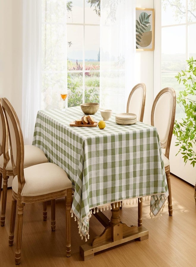 Softalker Outdoor Checkered Tablecloth, Linen Cotton Gingham Table Cloths for 6 Foot Rectangle Tables with Tassel, Heavy Duty Wrinkle Free Plaid Table Cover for Picnic Camping - 55 x 84 Inch, Sage - Image 3
