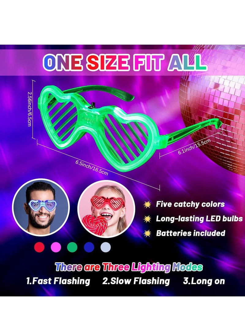 SOLARAE Light-up LED Glasses, 5 Pack  Heart Shape Toys Party Favors Glow In The Dark  Supplies Shutter Shades Sunglasses Luminous Neon in the Dark for Adult Kids - Image 2