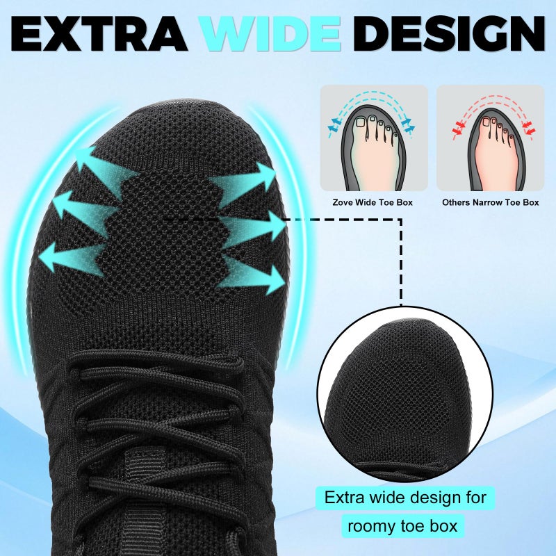 ZOVE Wide Toe Box Shoes for Men Extra Wide Width Sneakers Non-Slip Ultra Light Wide Tennis Running Shoes Breathable Casual Walking Sneakers Diabetes Workout Gym Jogging 8826 Full Black 45 - Image 3