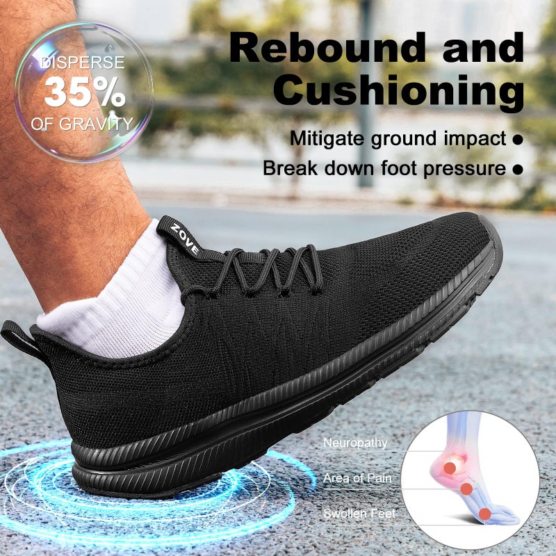 ZOVE Wide Toe Box Shoes for Men Extra Wide Width Sneakers Non-Slip Ultra Light Wide Tennis Running Shoes Breathable Casual Walking Sneakers Diabetes Workout Gym Jogging 8826 Full Black 45 - Image 5