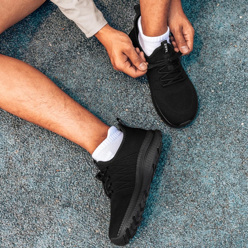 ZOVE Wide Toe Box Shoes for Men Extra Wide Width Sneakers Non-Slip Ultra Light Wide Tennis Running Shoes Breathable Casual Walking Sneakers Diabetes Workout Gym Jogging 8826 Full Black 45 - Image 2