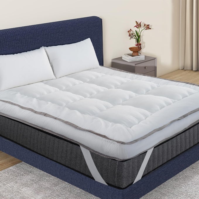 MATTRESS TOPPER QUEEN EXTRA THICK PILLOWTOP MATTRESS PAD BED COVERS PLUSH SOFT SUPPORT 3D SNOW DOWN ALTERNATIVE COOLING CLOUDLIKE SLEEP BACK PAIN RELIEF