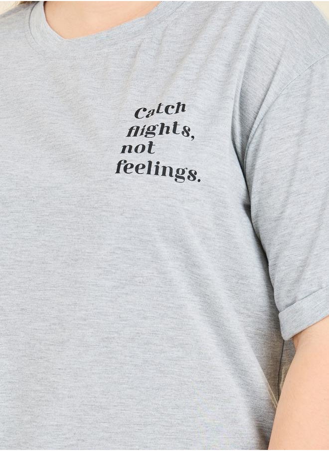 Styli - Slogan Print Roll Up Sleeves T-shirt and Pyjama Set - Image 1